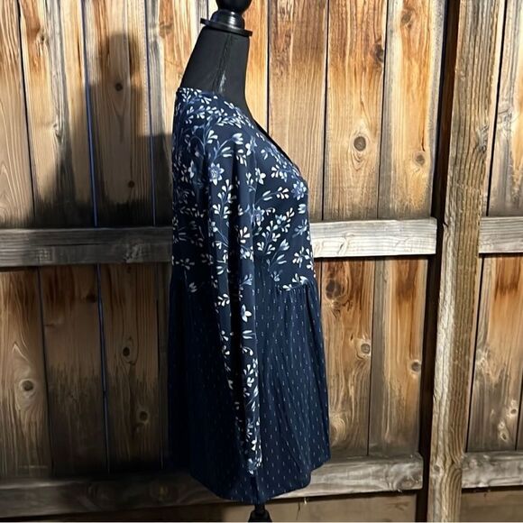 J. Jill top tunic navy blue floral geometric tensel blend Small FIRM on PRICE - Picture 3 of 6